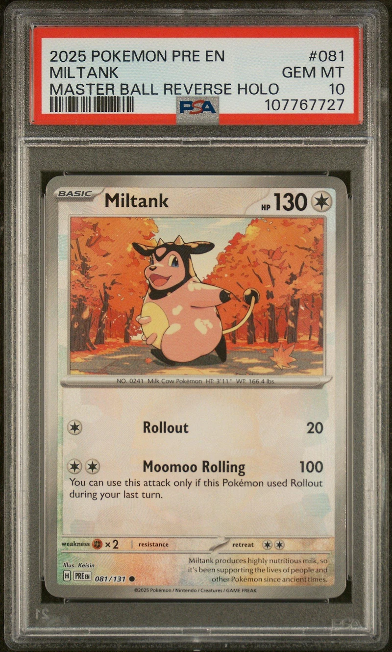 2025 Pokemon Pre En-prismatic Evolutions 081 Miltank Master Ball Reverse Holo PSA