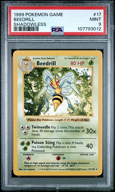 1999 Pokemon Game 17 Beedrill Shadowless PSA 9