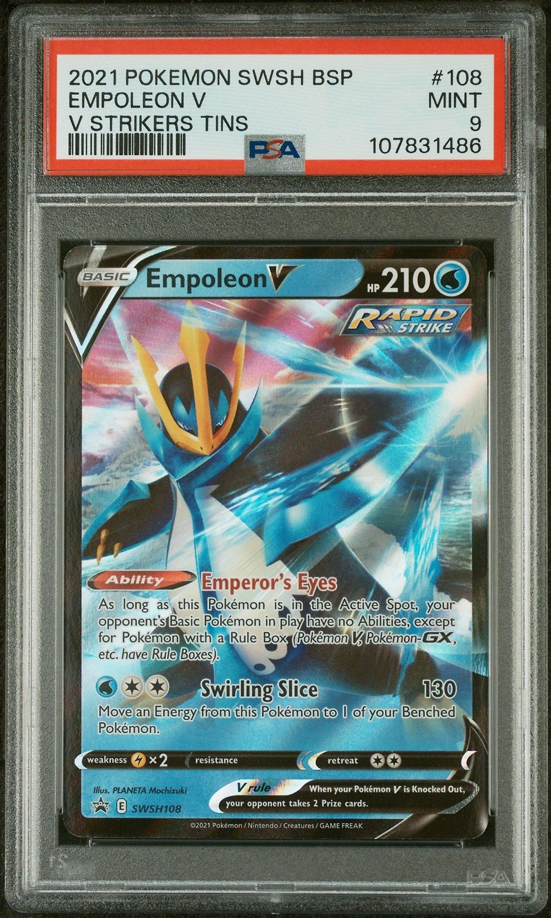 2021 Pokemon Swsh Black Star Promo 108 Empoleon V V Strikers Tins PSA 9