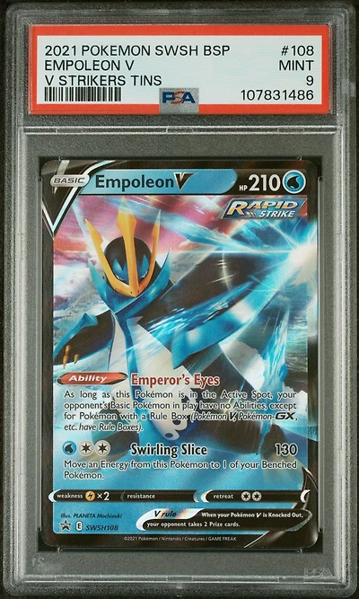 2021 Pokemon Swsh Black Star Promo 108 Empoleon V V Strikers Tins PSA 9