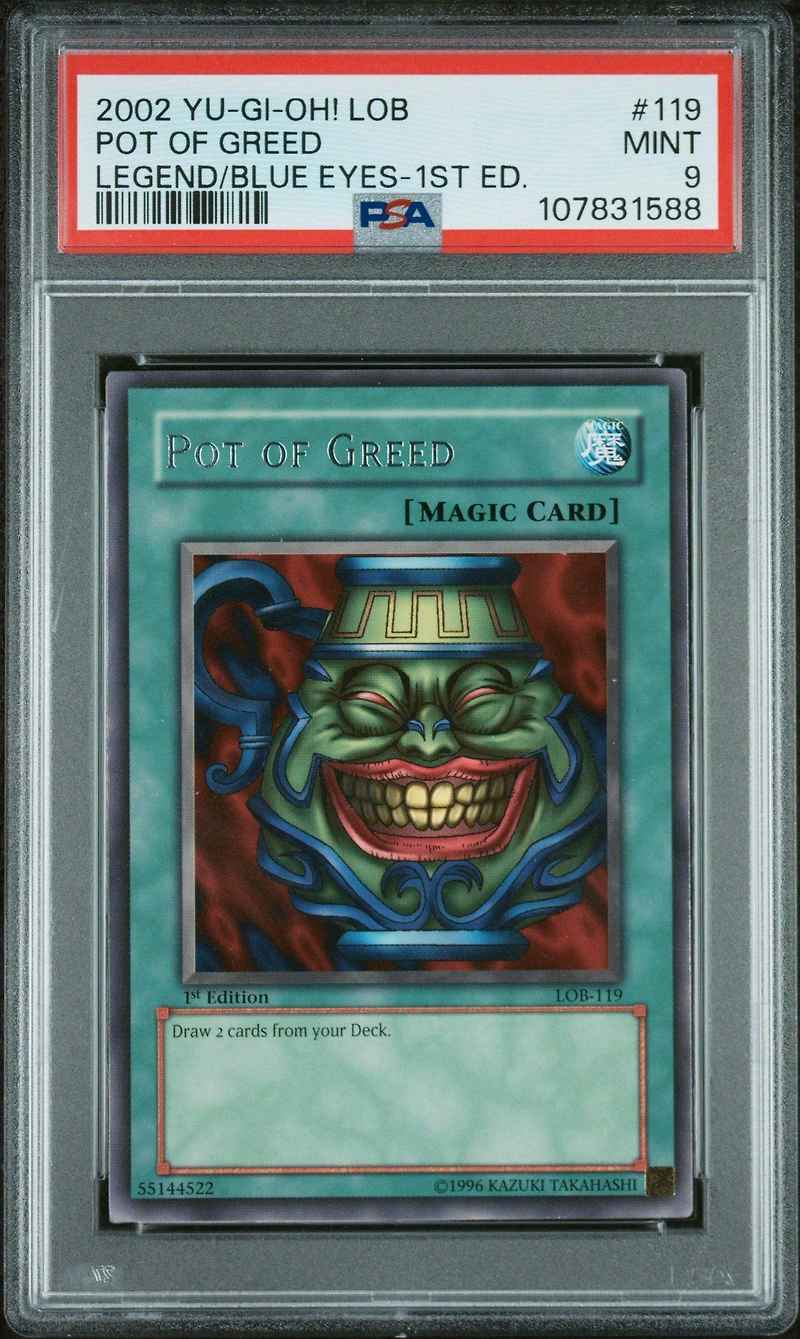 2002 Yu-gi-oh! Lob-legend Of Blue Eyes White Dragon 119 Pot Of Greed 1st Edition PSA 9