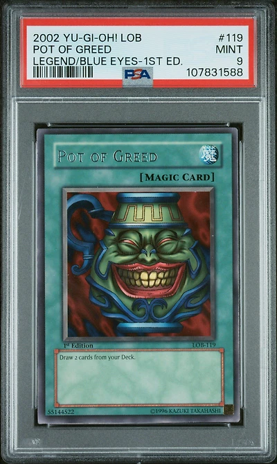 2002 Yu-gi-oh! Lob-legend Of Blue Eyes White Dragon 119 Pot Of Greed 1st Edition PSA 9
