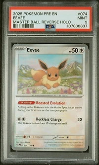 2025 Pokemon Pre En-prismatic Evolutions 074 Eevee Master Ball Reverse Holo PSA