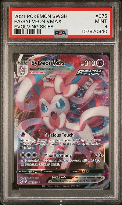 2021 Pokemon Sword & Shield Evolving Skies 075 Full Art/sylveon Vmax PSA