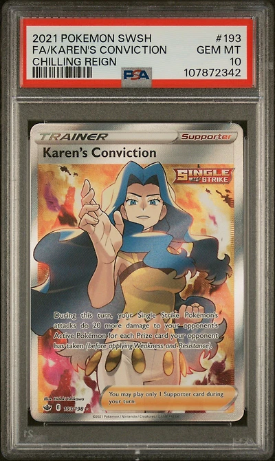 2021 Pokemon Sword & Shield Chilling Reign 193 Full Art/karen's Conviction PSA