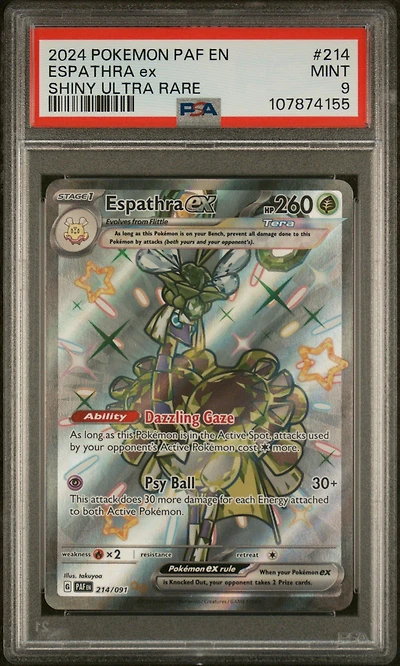 2024 Pokemon Paf En-paldean Fates 214 Espathra Ex Shiny Ultra Rare PSA
