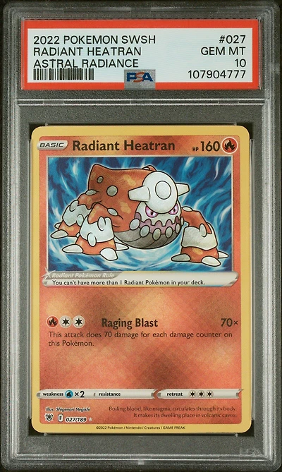2022 Pokemon Sword & Shield Astral Radiance 027 Radiant Heatran PSA 10