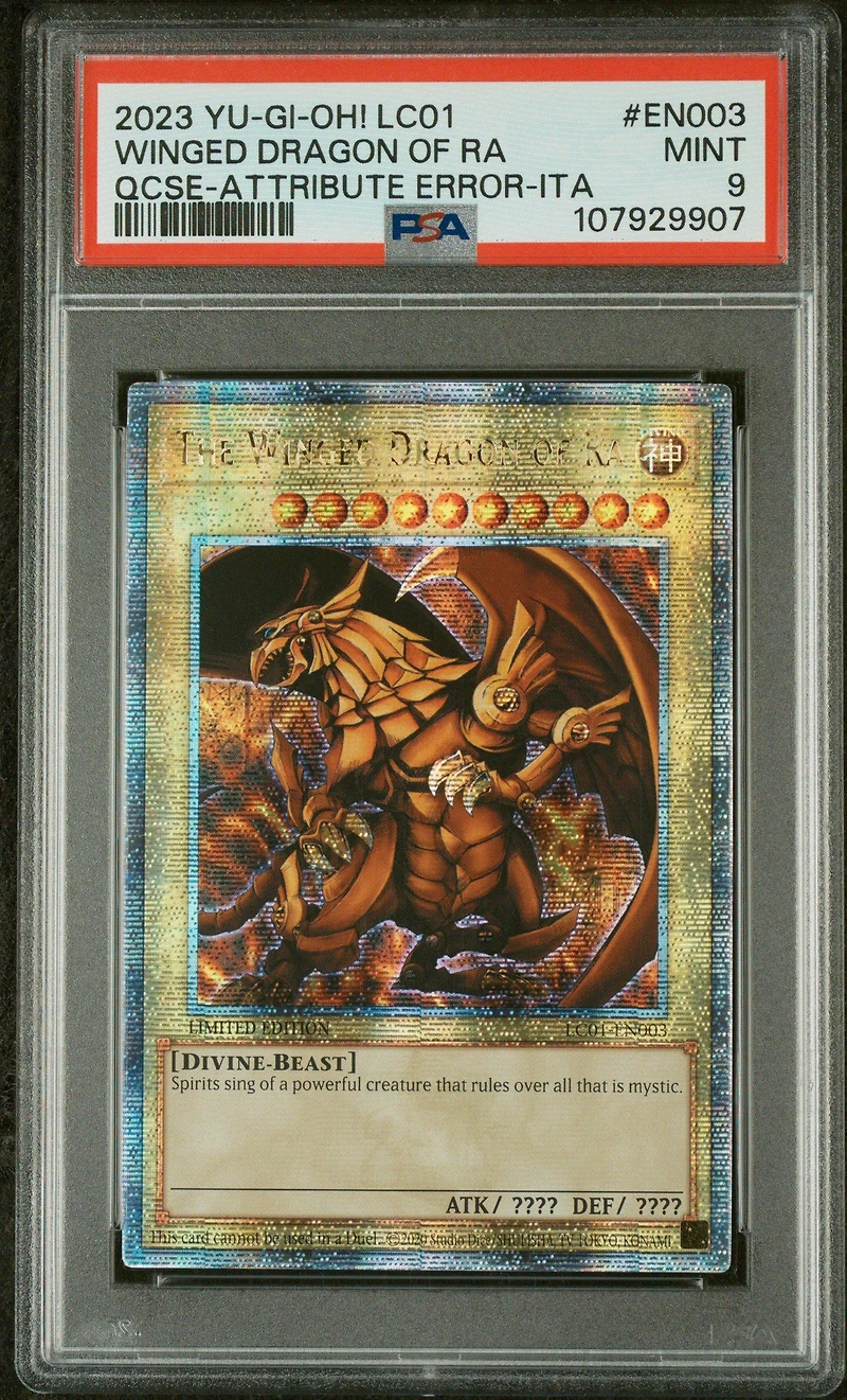 2023 Yu-gi-oh! Lc01-legendary Collection: 25th Anniversary Edition En003 The Winged Dragon Of Ra Quarter Century Secret Rare-attribute Error-italian PSA 9