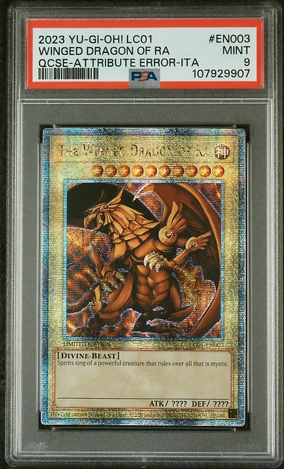2023 Yu-gi-oh! Lc01-legendary Collection: 25th Anniversary Edition En003 The Winged Dragon Of Ra Quarter Century Secret Rare-attribute Error-italian PSA 9