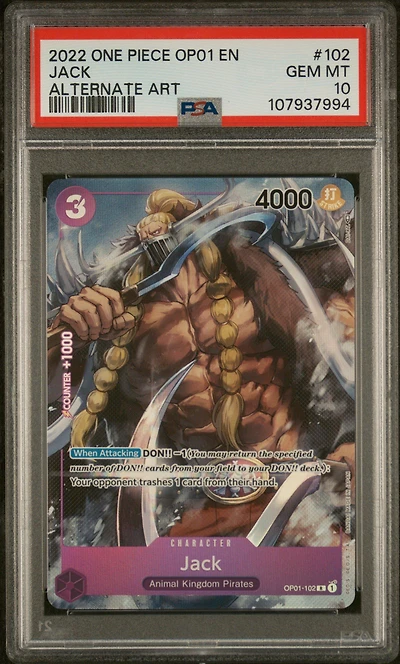 2022 One Piece Op01-romance Dawn 102 Jack Alternate Art PSA 10