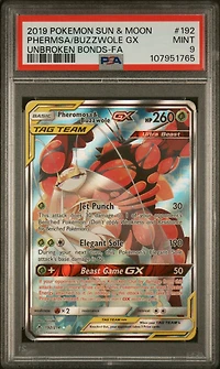 2019 Pokemon Sun & Moon Unbroken Bonds Full Art/pheromosa & Buzzwole Gx PSA