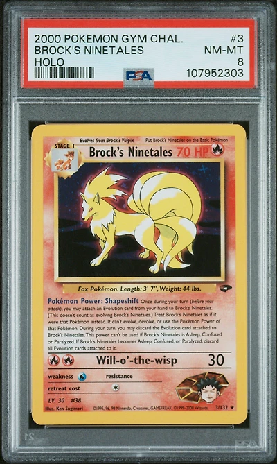 2000 Pokemon Gym Challenge 3 Brock's Ninetales Holo PSA 8
