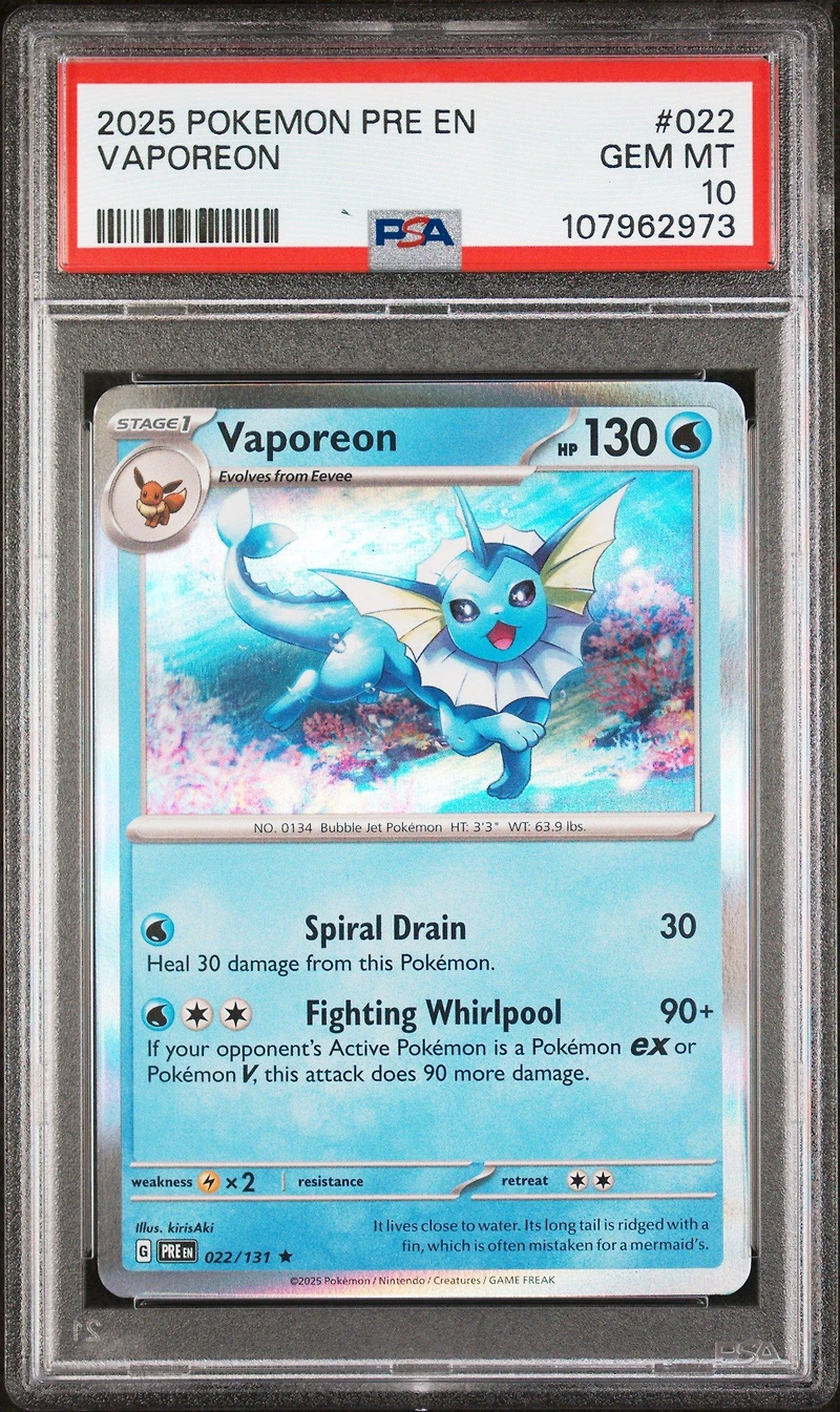 2025 Pokemon Pre En-prismatic Evolutions 022 Vaporeon PSA 10