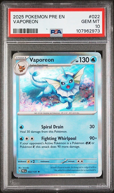 2025 Pokemon Pre En-prismatic Evolutions 022 Vaporeon PSA 10