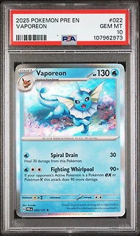 2025 Pokemon Pre En-prismatic Evolutions 022 Vaporeon PSA 10