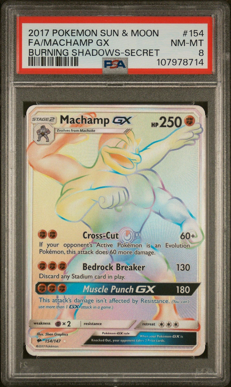 2017 Pokemon Sun & Moon Burning Shadows 154 Full Art/machamp Gx Secret PSA