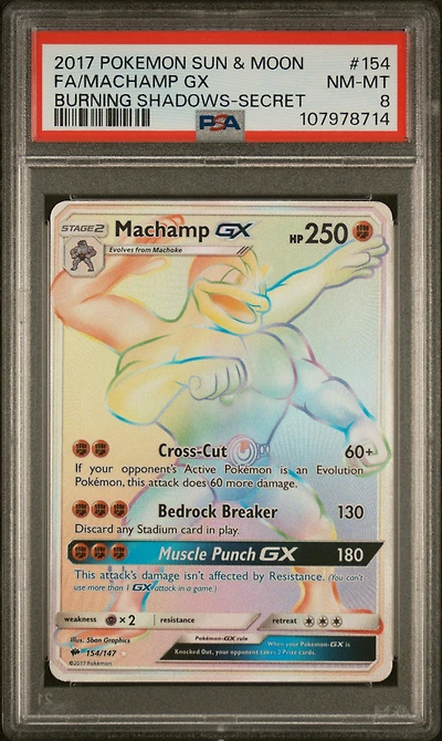 2017 Pokemon Sun & Moon Burning Shadows 154 Full Art/machamp Gx Secret PSA