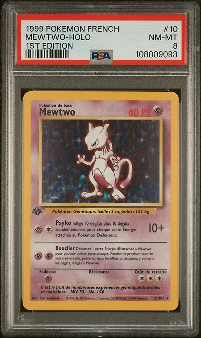 1999 Pokemon French 10 Mewtwo-holo 1st Edition PSA 8