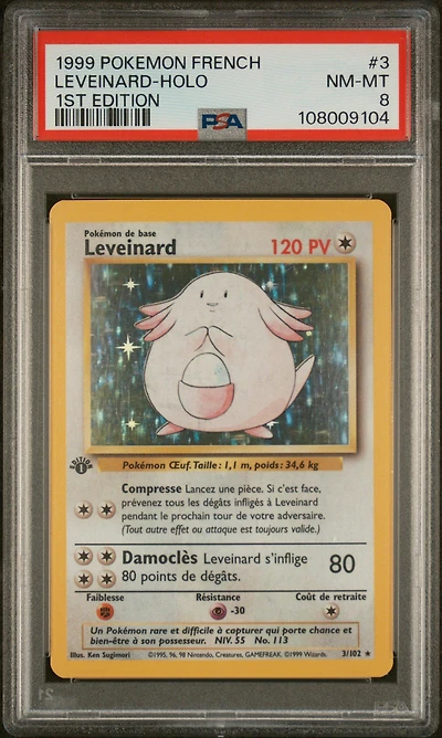 1999 Pokemon French 3 Leveinard-holo 1st Edition PSA 8
