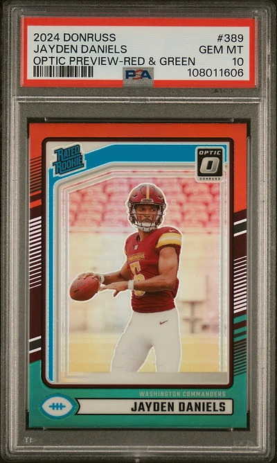 2024 Panini Donruss 389 Jayden Daniels Optic Preview-red & Green PSA