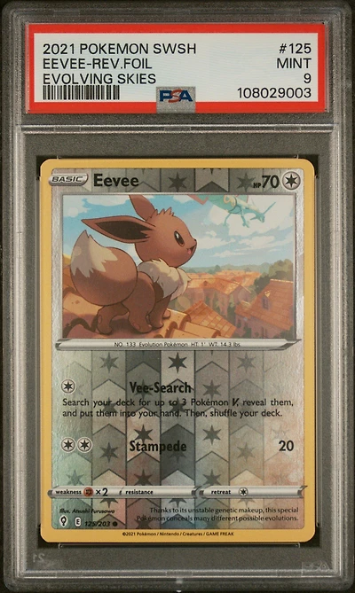 2021 Pokemon Sword & Shield Evolving Skies 125 Eevee-reverse Foil PSA 9