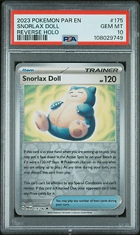 2023 Pokemon Par En-paradox Rift 175 Snorlax Doll Reverse Holo PSA 10