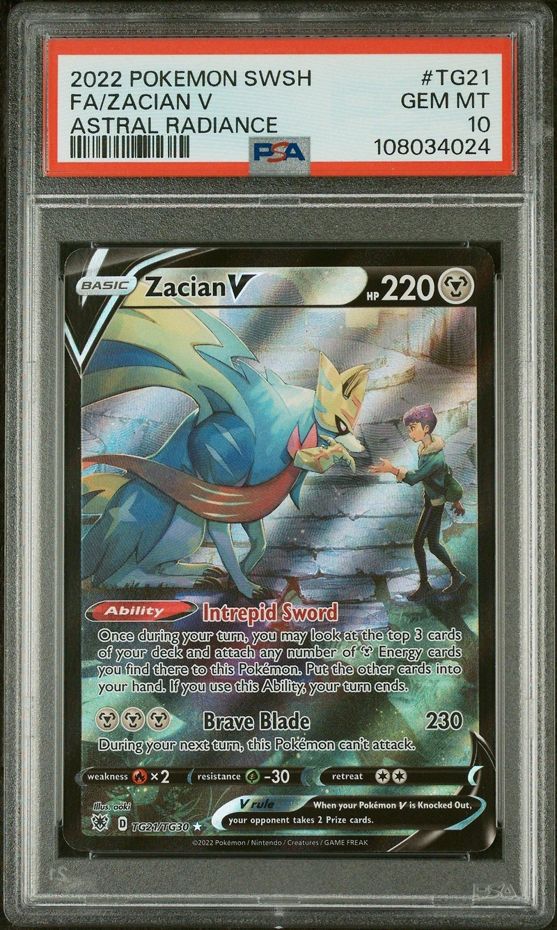 2022 Pokemon Sword & Shield Astral Radiance Tg21 Full Art/zacian V PSA