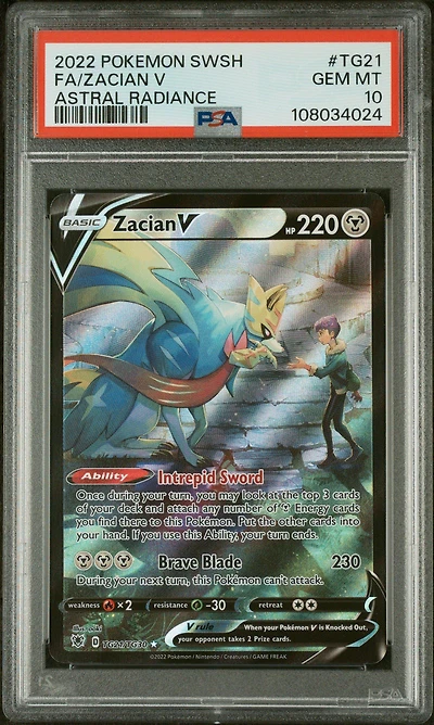 2022 Pokemon Sword & Shield Astral Radiance Tg21 Full Art/zacian V PSA