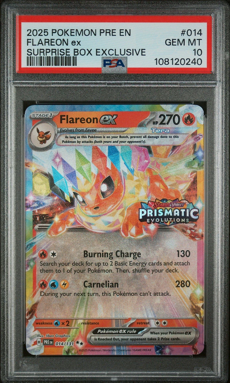 2025 Pokemon Pre En-prismatic Evolutions 014 Flareon Ex Surprise Box Exclusive PSA