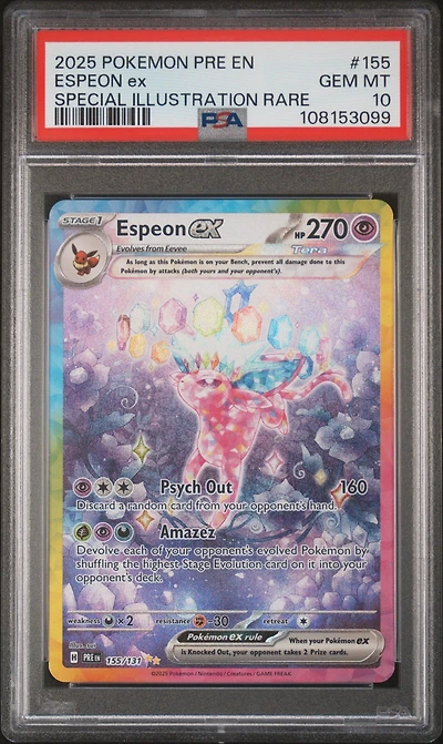 2025 Pokemon Pre En-prismatic Evolutions 155 Espeon Ex Special Illustration Rare PSA