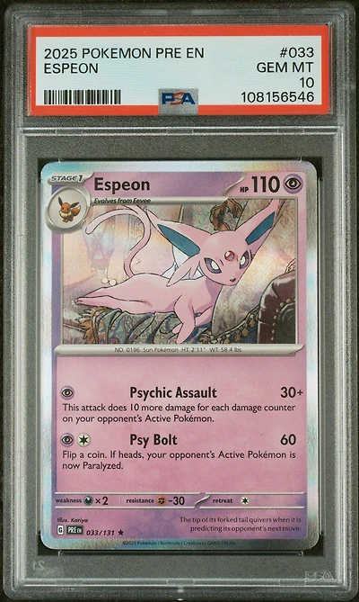 2025 Pokemon Pre En-prismatic Evolutions 033 Espeon PSA 10