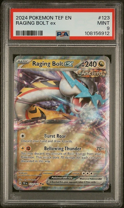 2024 Pokemon Tef En-temporal Forces 123 Raging Bolt Ex PSA 9