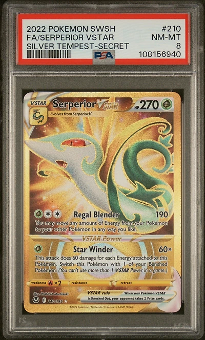 2022 Pokemon Sword & Shield Silver Tempest 210 Full Art/serperior Vstar Secret PSA