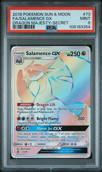 2018 Pokemon Sun & Moon Dragon Majesty 73 Full Art/salamence Gx Secret PSA 9