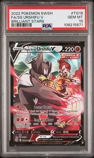 2022 Pokemon Sword & Shield Brilliant Stars Tg18 Full Art/single Strike Urshifu V PSA