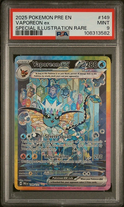2025 Pokemon Pre En-prismatic Evolutions 149 Vaporeon Ex Special Illustration Rare PSA