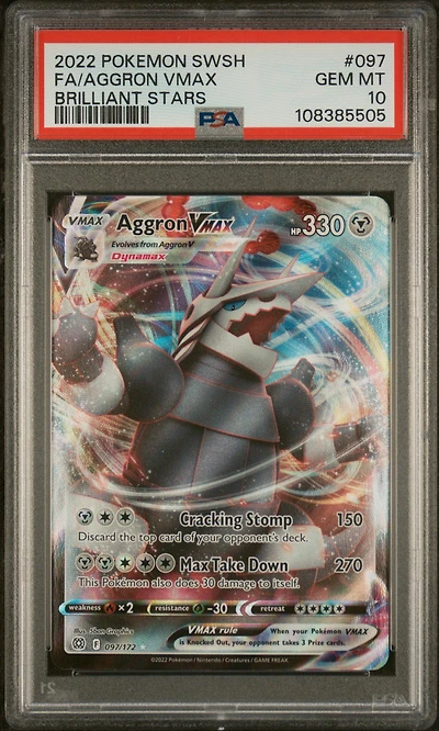 2022 Pokemon Sword & Shield Brilliant Stars 097 Full Art/aggron Vmax PSA