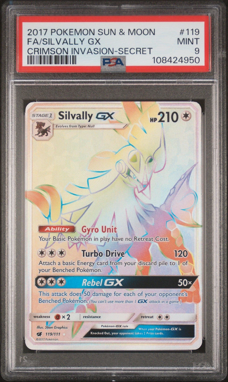 2017 Pokemon Sun & Moon Crimson Invasion 119 Full Art/silvally Gx Secret PSA