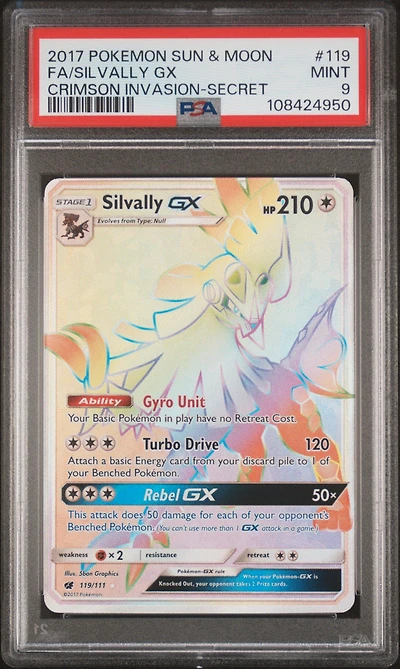 2017 Pokemon Sun & Moon Crimson Invasion 119 Full Art/silvally Gx Secret PSA