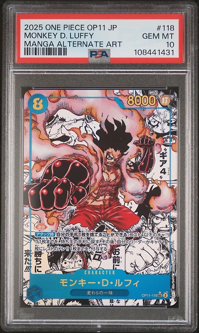 2025 One Piece Japanese Op11-a Fist Of Divine Speed 118 Monkey D. Luffy Manga Alternate Art PSA 10