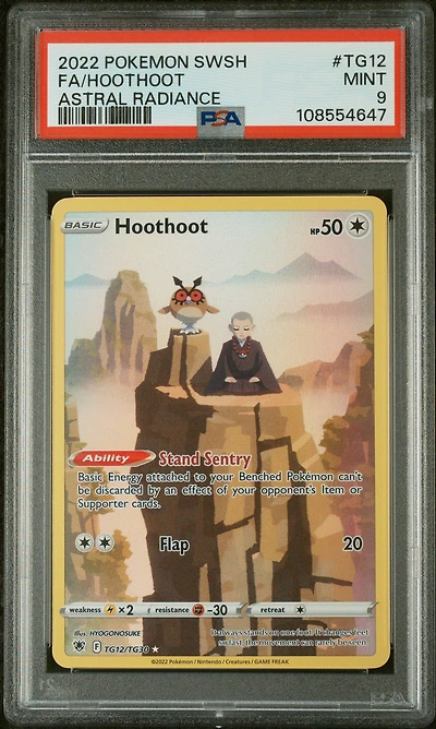 2022 Pokemon Sword & Shield Astral Radiance Tg12 Full Art/hoothoot PSA 9