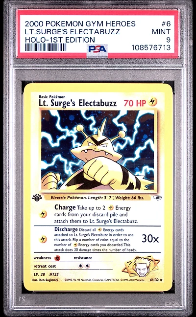 2000 Pokemon Gym Heroes 6 Lt. Surge's Electabuzz Holo-1st Edition PSA