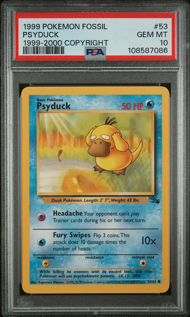 1999 Pokemon Fossil 53 Psyduck 1999-2000 Copyright PSA 10