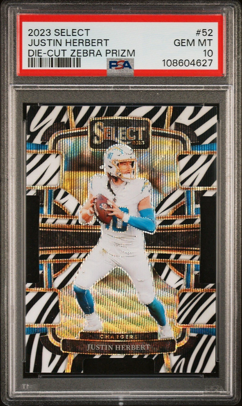 Panini Select Justin Herbert Die-cut Zebra Prizm PSA