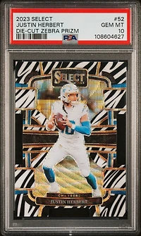 Panini Select Justin Herbert Die-cut Zebra Prizm PSA