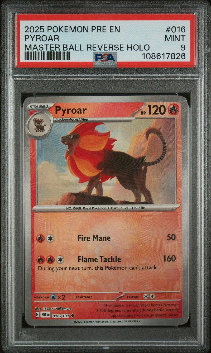2025 Pokemon Pre En-prismatic Evolutions 016 Pyroar Master Ball Reverse Holo PSA