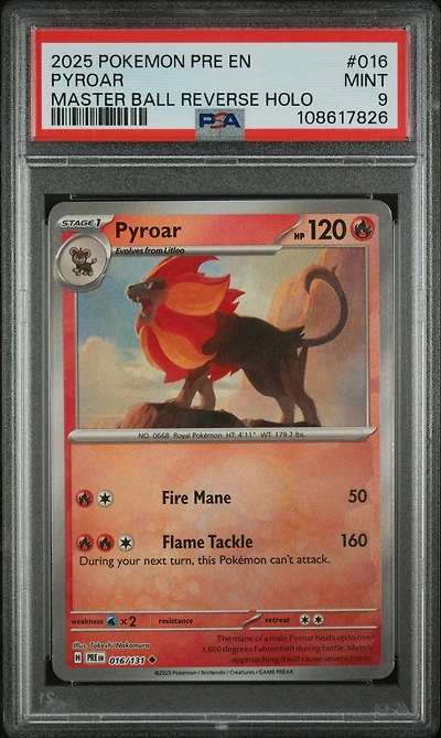 2025 Pokemon Pre En-prismatic Evolutions 016 Pyroar Master Ball Reverse Holo PSA