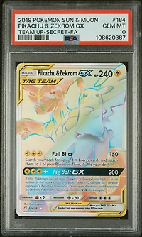2019 Pokemon Sun & Moon Team Up 184 Full Art/pikachu & Zekrom Gx Secret PSA 10