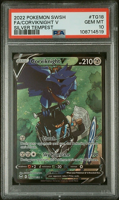 2022 Pokemon Sword & Shield Silver Tempest Tg18 Full Art/corviknight V PSA