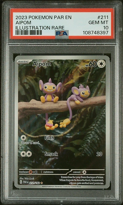 2023 Pokemon Par En-paradox Rift 211 Aipom Illustration Rare PSA